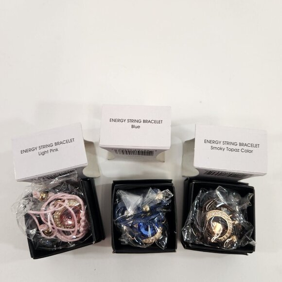 Avon Energy String Bracelet Bundle Light Pink / Blue / Smoky Topaz NEW - Picture 5 of 6
